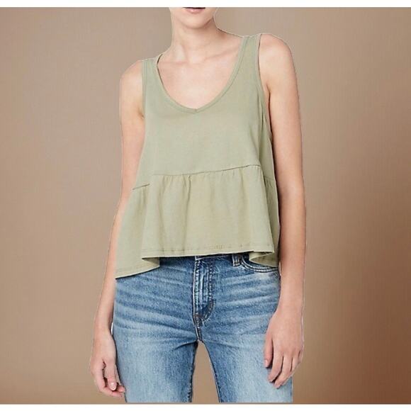 Buffalo David Bitton Babydoll Top Womens Small Green Peplum Tank MSRP $39 - Picture 1 of 13
